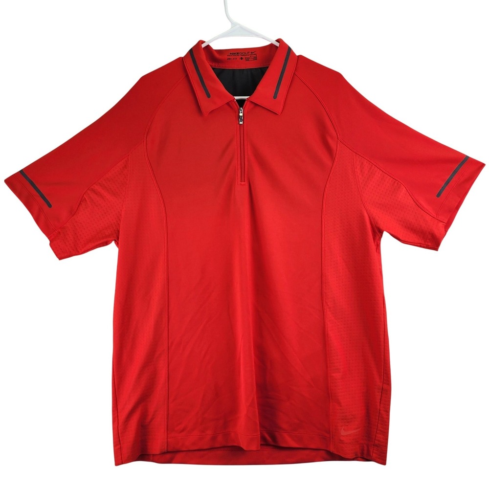 Nike Golf Dri-FIT Vented Quarter Zip Performance Polo Shirt Mens Large Red